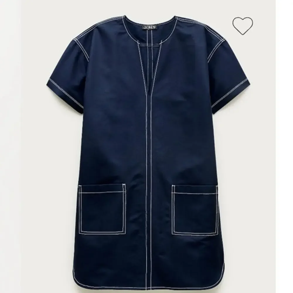 NWT J. Crew Patch-Pocket Pullover Dress In Structured Cotton Poplin Navy 2X